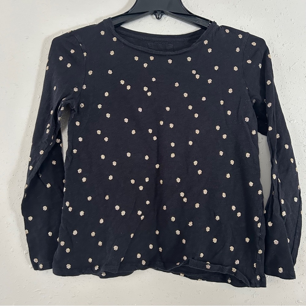 🦋 Boden Black Gold Long Sleeve T-Shirt Blouse Medium Casual Polka Dot